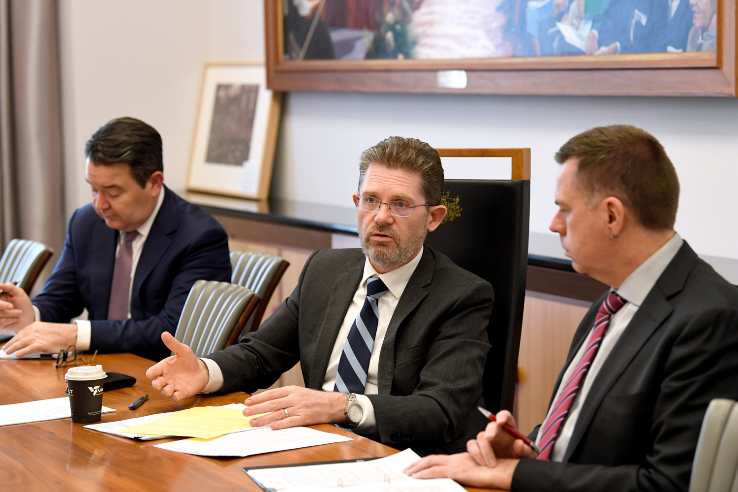 The Appropriations, Staffing and Security Committee is chaired by the President (centre) and includes the Deputy President and the Senate Leaders of the   Government and the Opposition as ex officio members.    