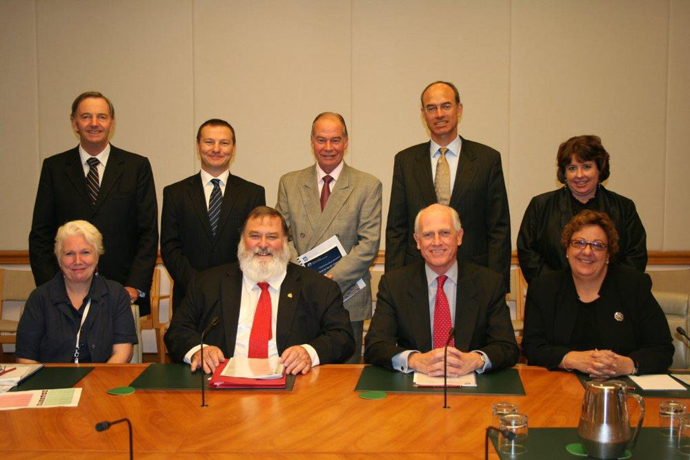 Joint Standing Committee on the Parliamentary Library, March 2008. Standing: The Hon Mr David Hawker MP, Mr Graham Perrett MP, Mr Russell Broadbent MP, Senator Guy Barnett, Sen Ruth Webber. Seated: Roxanne Missingham [Parliamentary Librarian and Committee Secretary], Mr Dick Adams MP, Senator  Russell Trood MP, Ms Sharon Jackson MP. DPS Auspic.