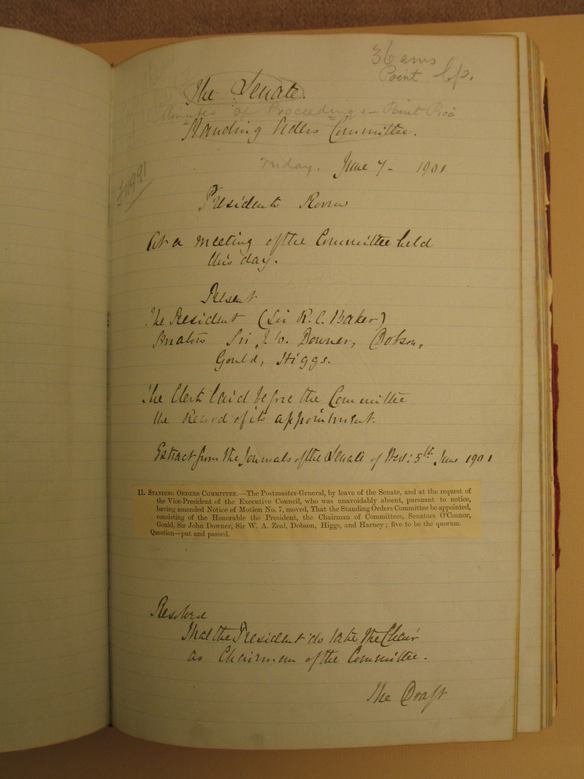  Standing Orders Committee minutes, 7 June 1901. 