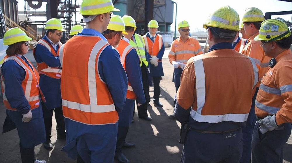 Economics References Committee conducting a site visit of the Whyalla steelworks on 5 April 2016 as part of its inquiry into the future of Australia's steel industry. Includes Senators Nick Xenophon, Robert Simms, Sean Edwards [Acting Chair] and Kim Carr. Video still courtesy of GFG Alliance.