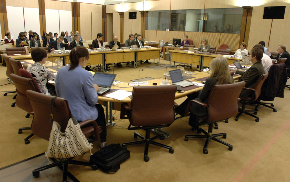 Environment, Communications and the Arts Legislation Committee with Senator the Hon Penny Wong and officers from the Department of the Environment, Water, Heritage and the Arts and the Bureau of Meteorology at an additional estimates hearing, 24 February 2009. DPS Auspic.