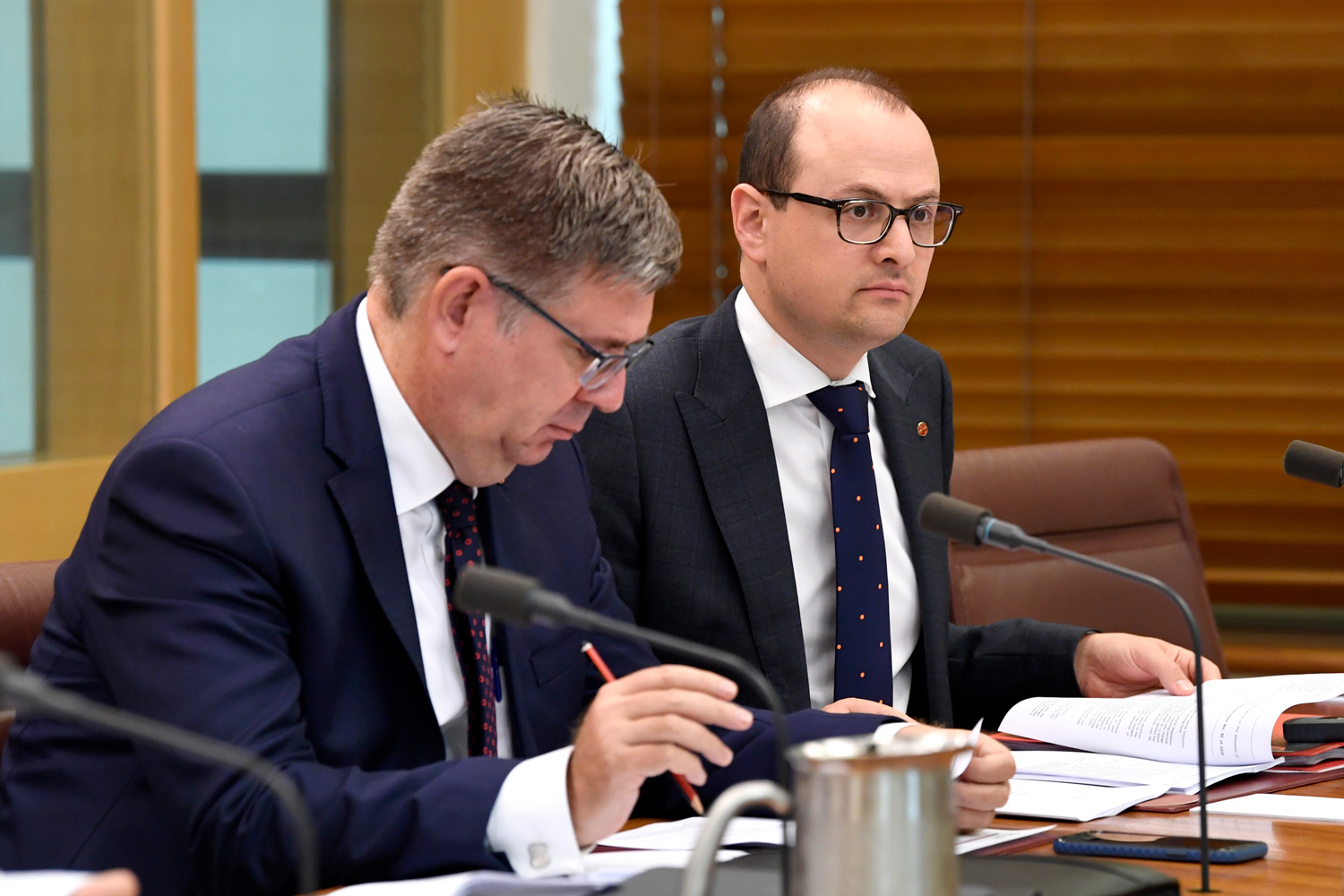 Scrutiny of Delegated Legislation Committee members Senators Paul Scarr (left) and Raff Ciccone, 5 February 2020.