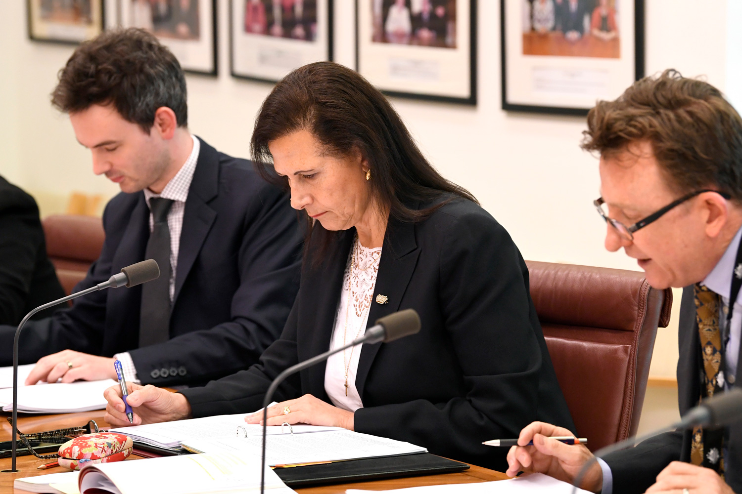 Scrutiny of Delegated Legislation Committee meeting, 5 February 2020. L-R: Glenn Ryall [Secretary], Senator the Hon Concetta Fierravanti-Wells [Chair] and Associate Professor Andrew Edgar [legal adviser].