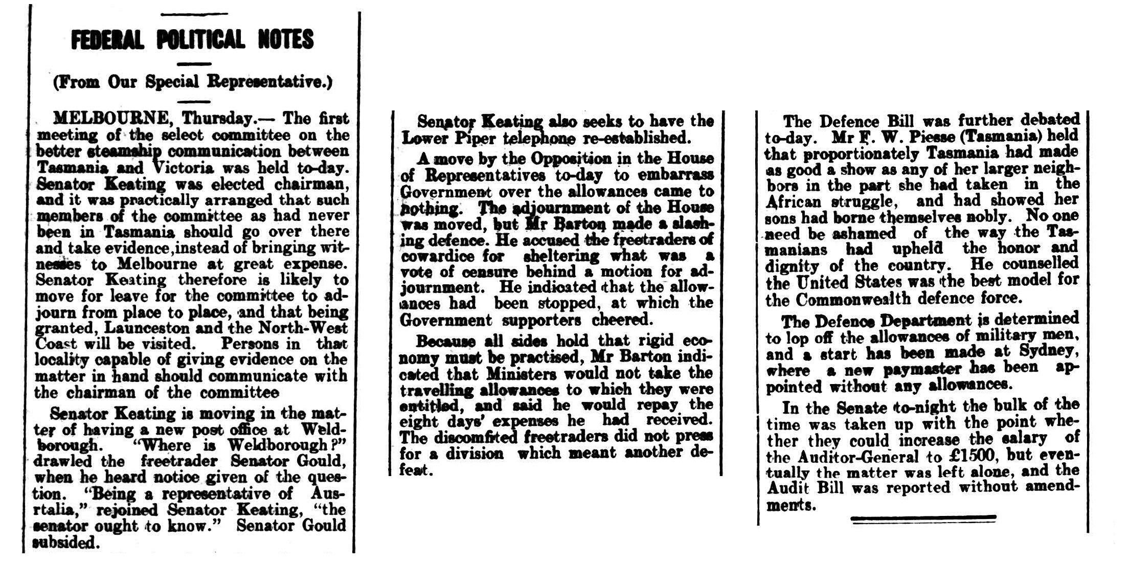Daily Telegraph (Launceston), 2 August 1901, p. 3