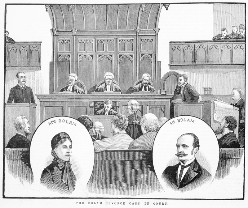 ‘The Bolam divorce case in court’, Illustrated Australian News (Melbourne), 3 October 1883, p. 156, State Library Victoria, IAN03/10/83/156