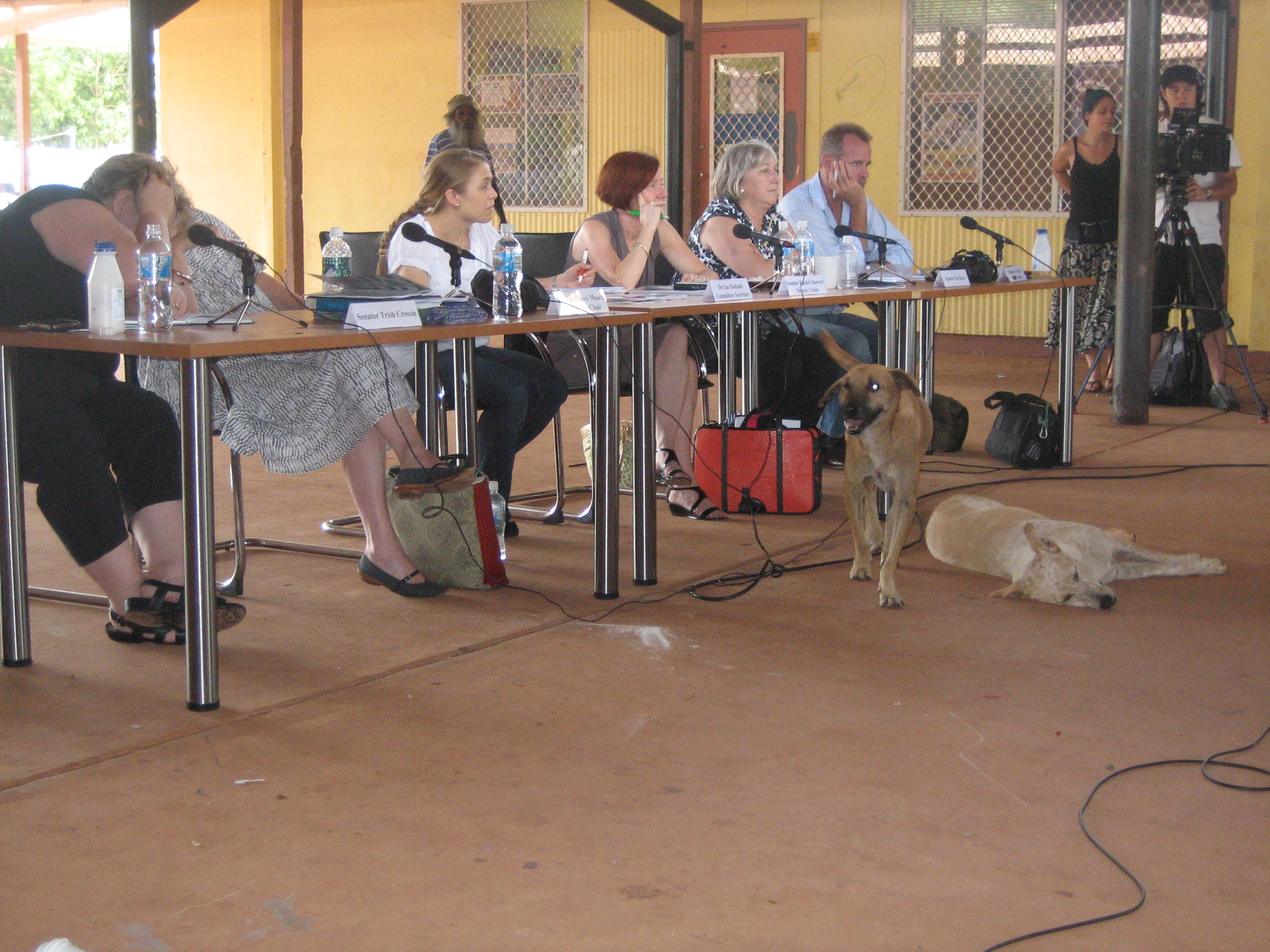 \x3cp\x3eSenators Trish Crossin and Claire Moore, Sandra Kennedy [Principal Research Officer], Senators Rachel Siewert, Sue Boyce and Nigel Scullion, Maningrida, NT, 22 February 2012.\x3c/p\x3e