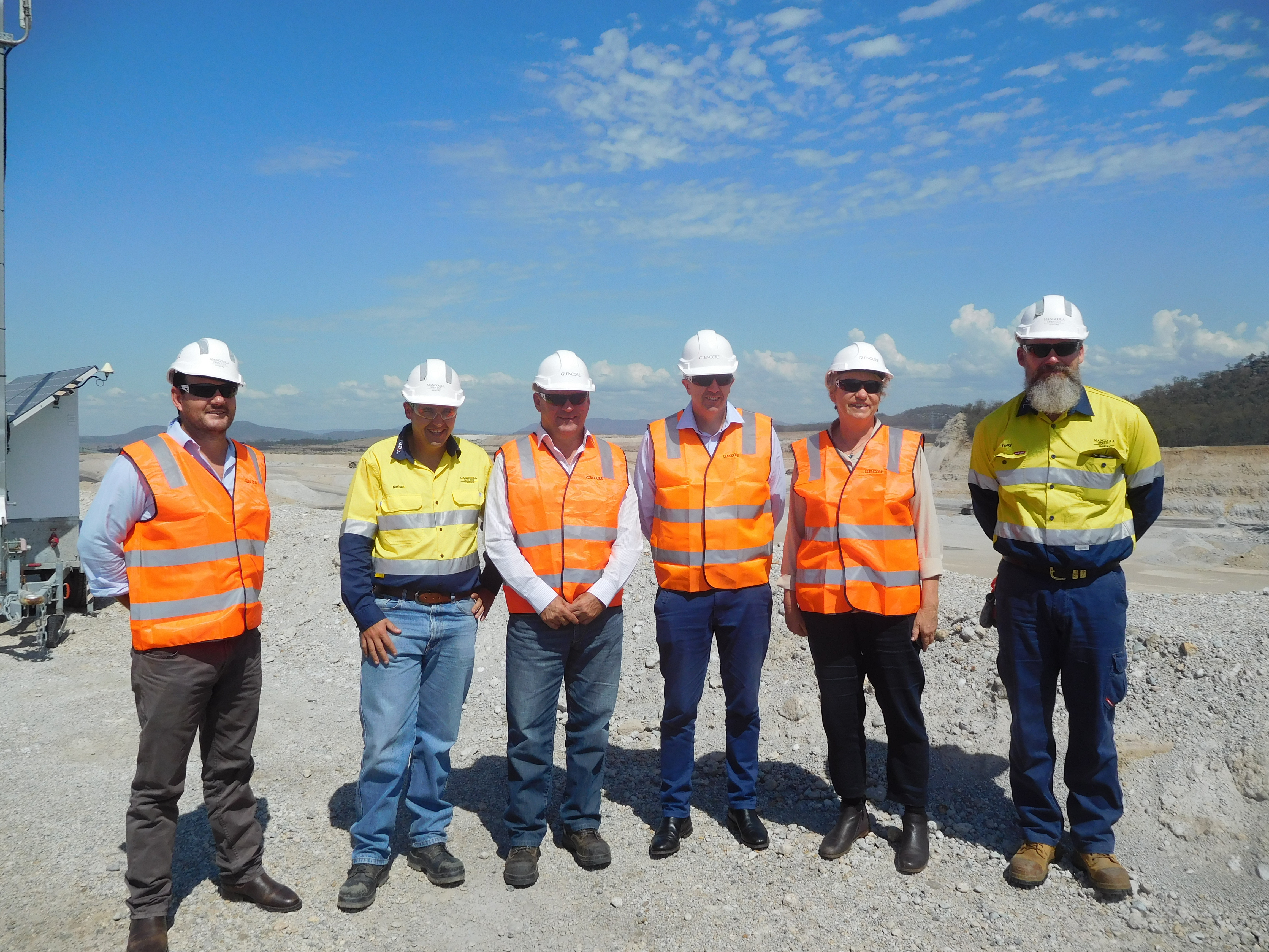 \x3cp\x3eR-L: Mangoola Coal Mine Operations Manager Tony Israel, Senators Janet Rice and Anthony Chisholm and Glencore staff, 14 March 2018.\x3c/p\x3e