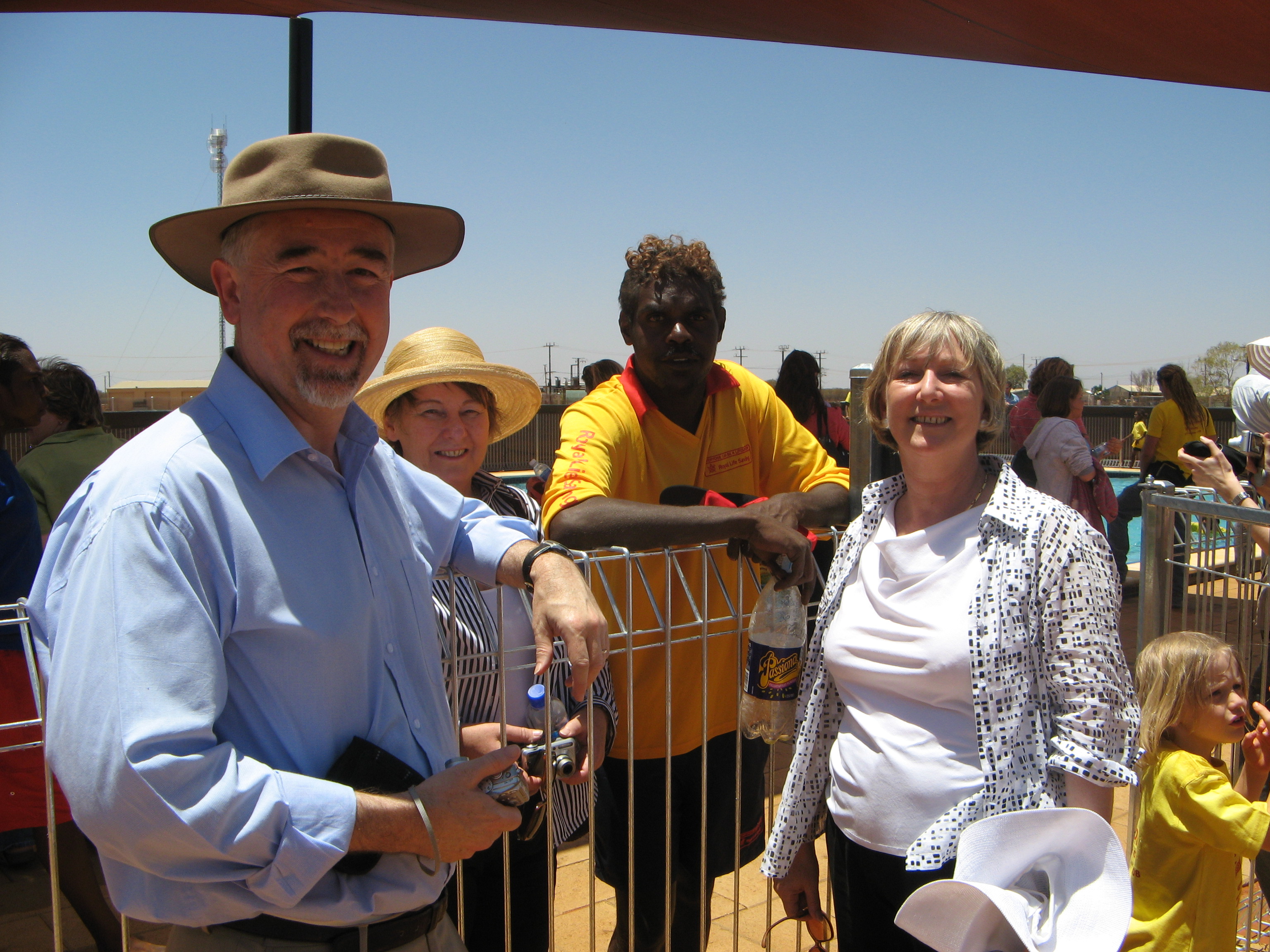 \x3cp\x3eSenators Gary Humphries, Judith Adams and Sue Boyce at the opening of Yuendumu swimming pool, 27 October 2008.\x3c/p\x3e
