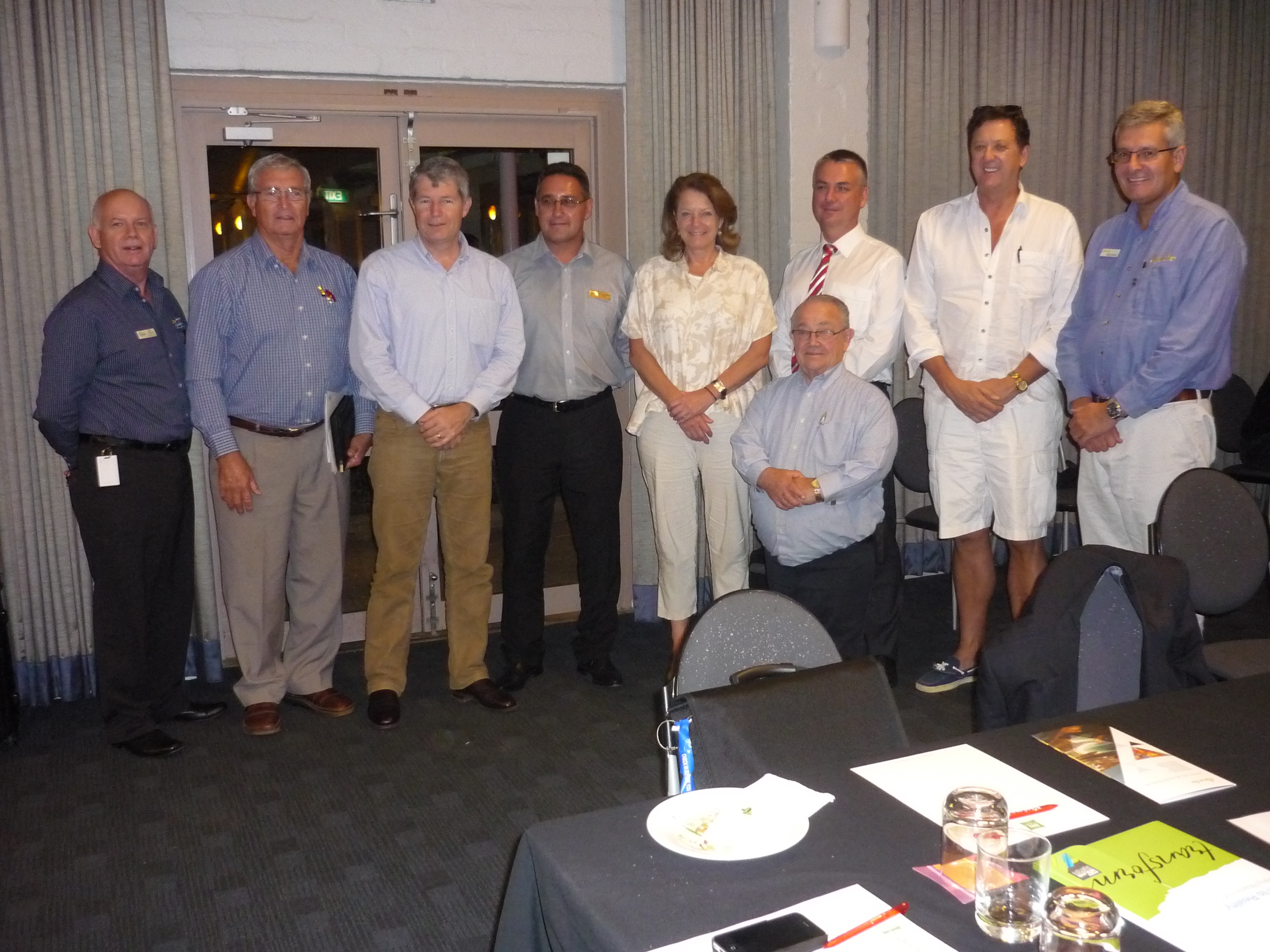 \x3cp\x3eMembers of the Foreign Affairs, Defence and Trade References Committee with officers from local councils in the Pilbara region, Karratha, WA, 21 April 2013. L-R: John Verbeek, John Lally, Senator David Fawcett, Councillor Bill Dziombak, Senator Helen Kroger, Senator Alan Eggleston [Chair], Tony Friday, Senator Mark Bishop and David Parker.\x3c/p\x3e