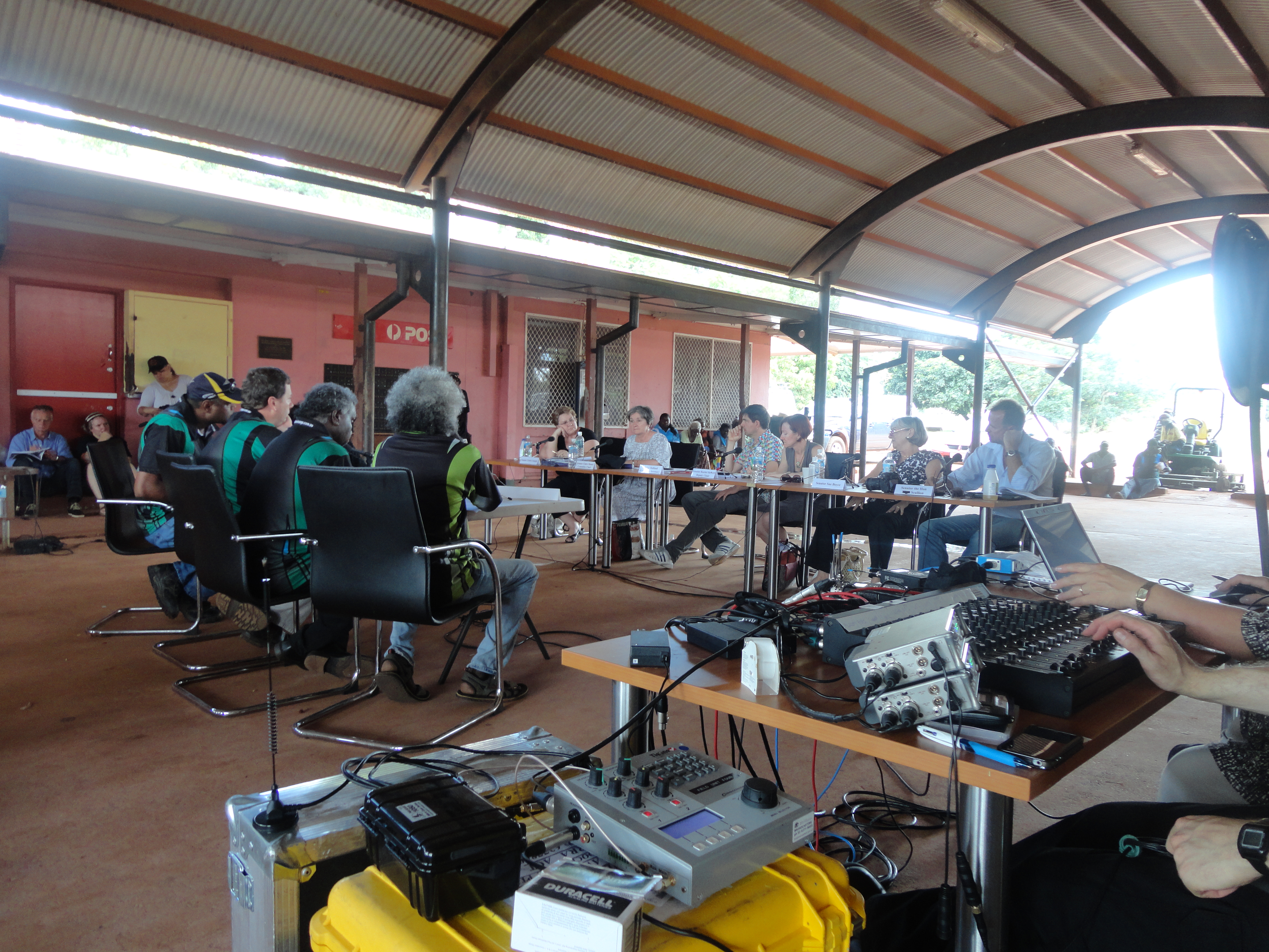 \x3cp\x3eCommunity Affairs Legislation Committee, Maningrida, NT, 22 February 2012. L-R: Witnesses, audience members, Senators Trish Crossin and Claire Moore, Dr Ian Holland [Secretary], Senators Rachel Siewert, Sue Boyce and Nigel Scullion\x3c/p\x3e
