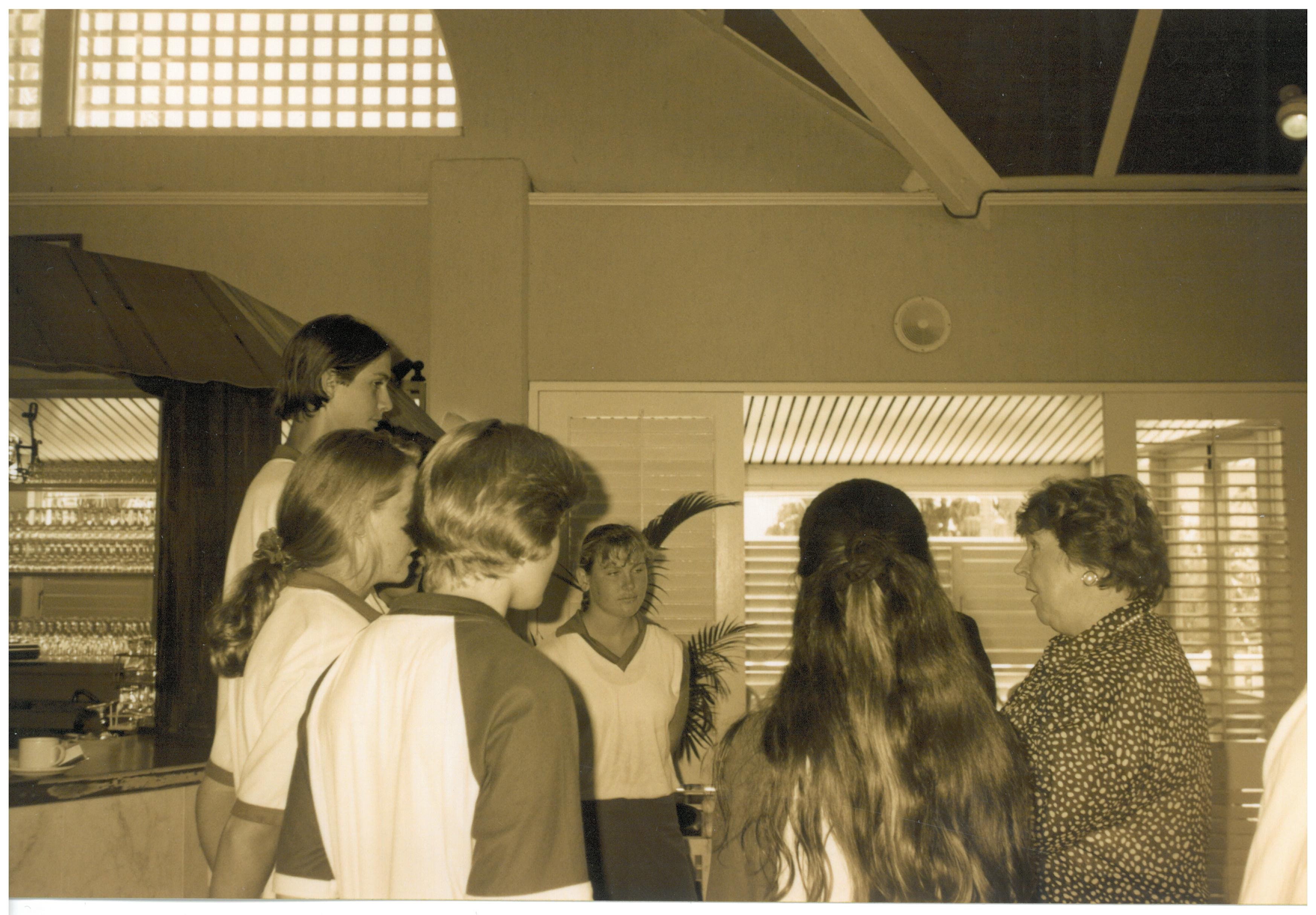 \x3cp\x3eCommittee member Senator Kay Denman (right) speaking to local school students from Woree High School and Cairns High School in attendance at the Cairns hearing, 22 February 1995.\x3c/p\x3e